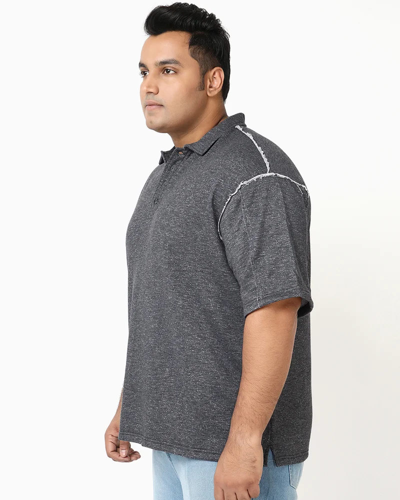 bewakoof Men's Grey Oversized Plus Size Polo T-shirt